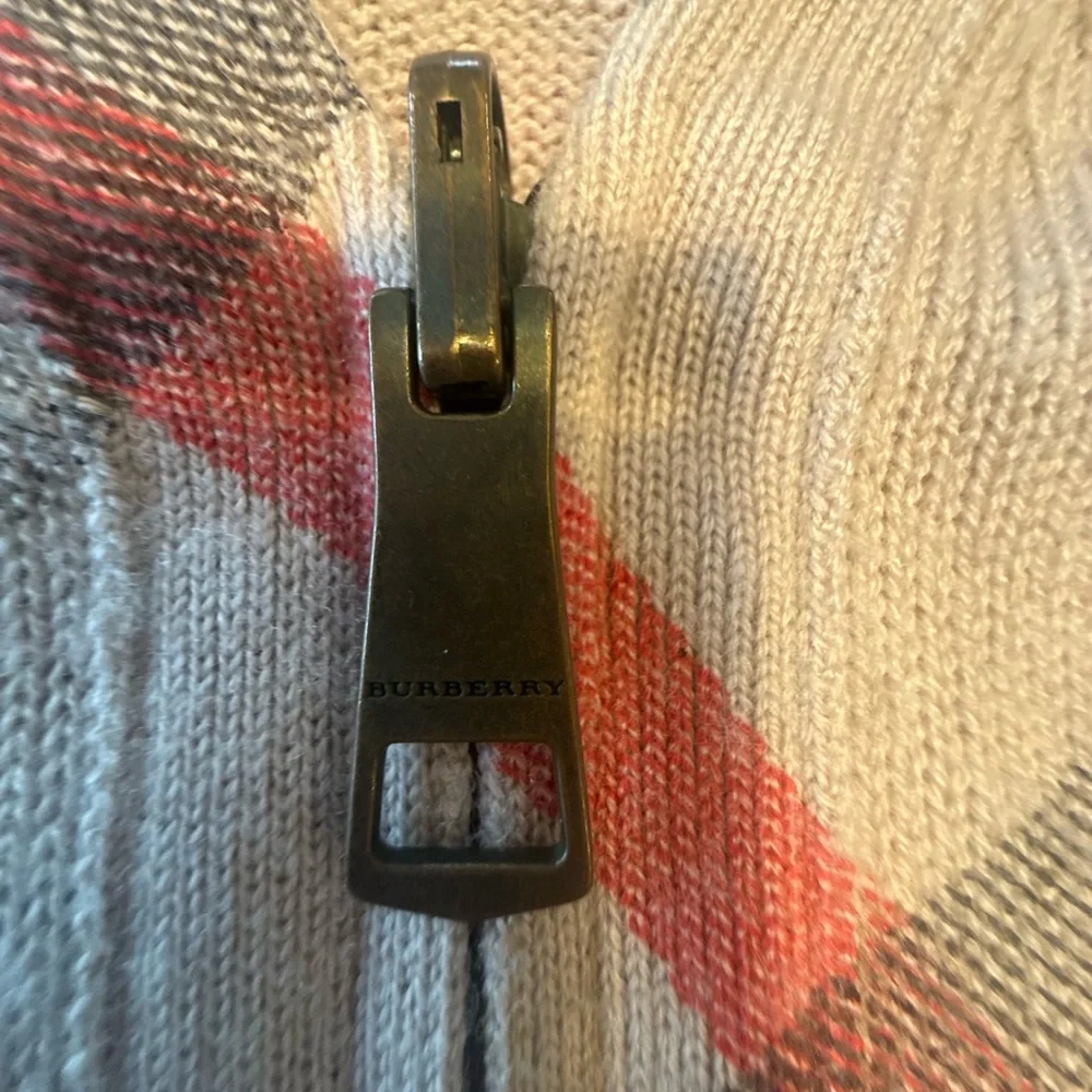 Burberry Brit Tan Merino Wool Novacheck Zip Front Cardigan Size Small - Picture 5 of 12